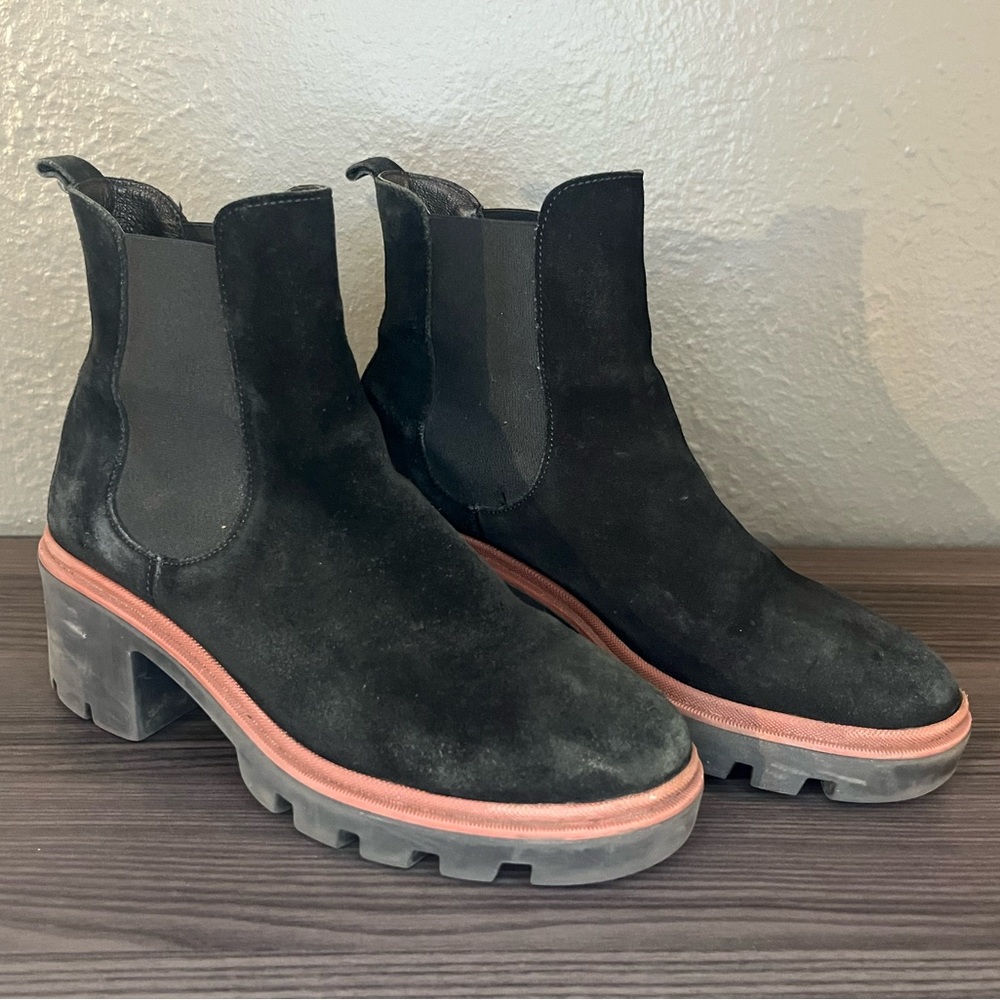Black Suede Chunky Heel Boots